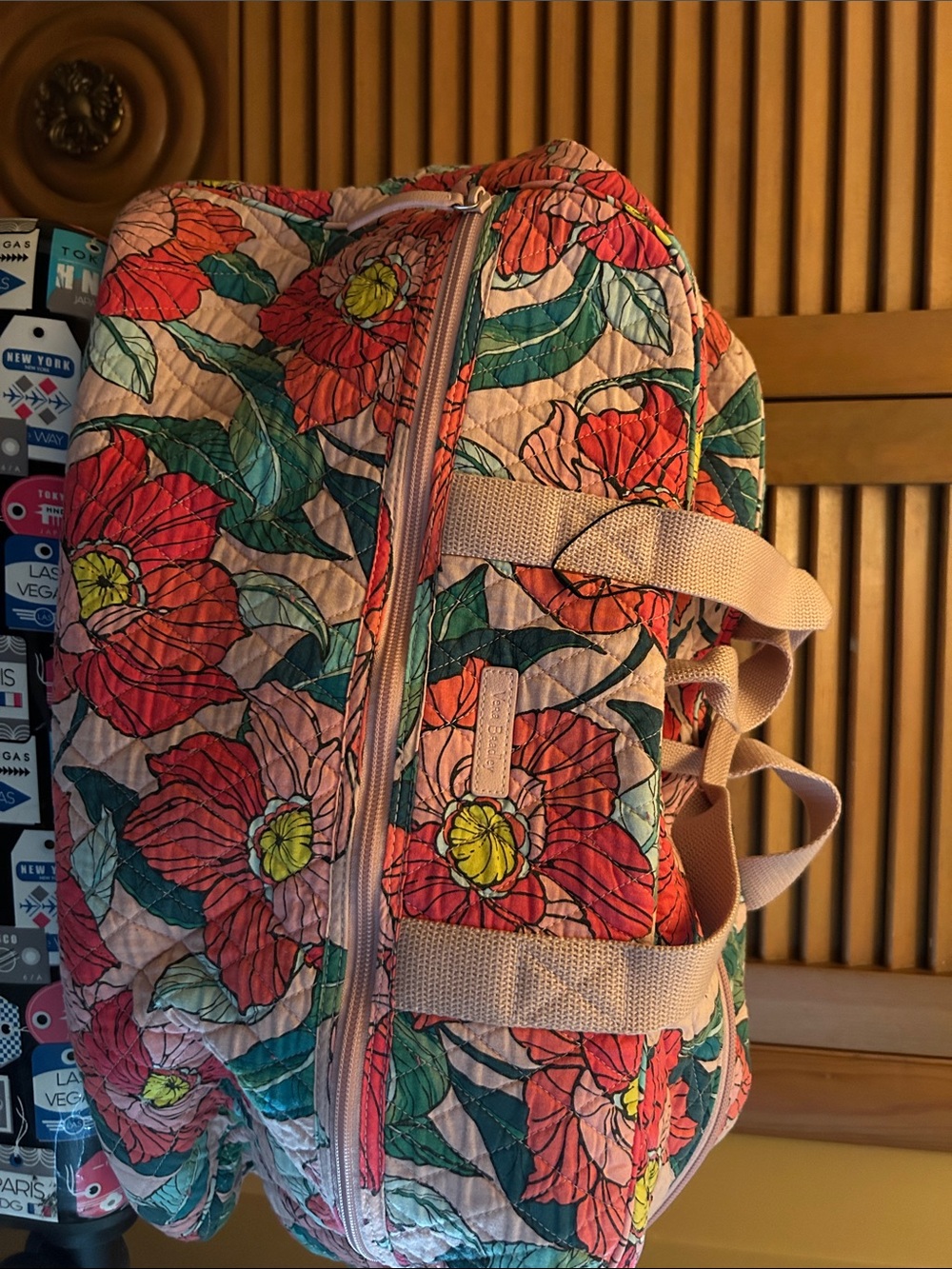 Vera Bradley Coral Pink Floral Quilted Travel Duffel